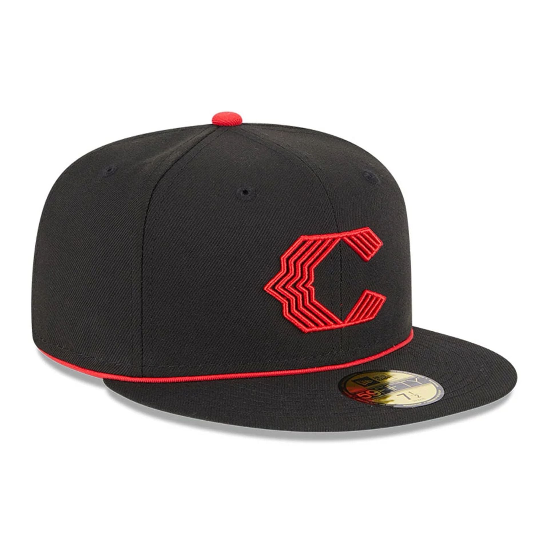 This is a Cincinnati Reds MLB City Connect 2025 Black 59FIFTY Fitted Cap 3