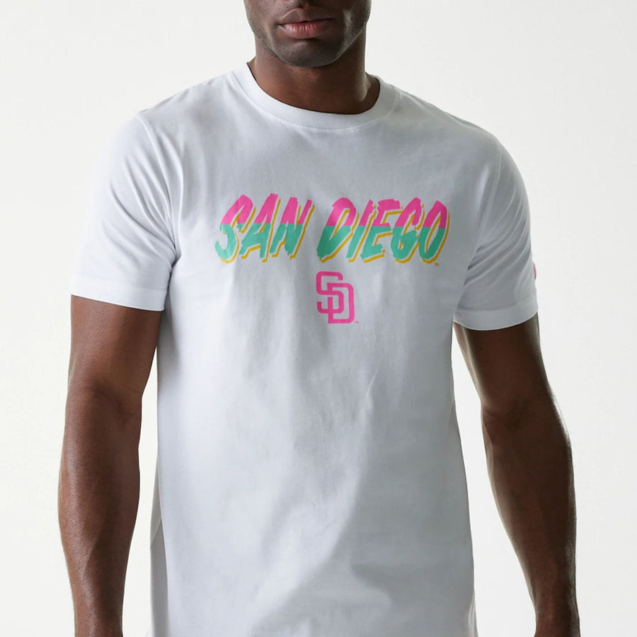 The Male model is wearing San Diego Padres MLB City Connect White T-Shirt 3