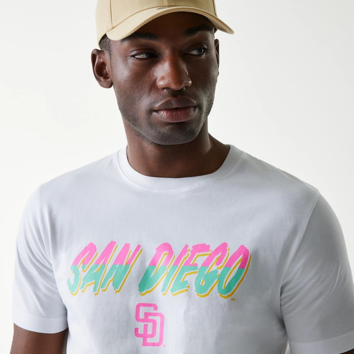 The Male model is wearing San Diego Padres MLB City Connect White T-Shirt 4