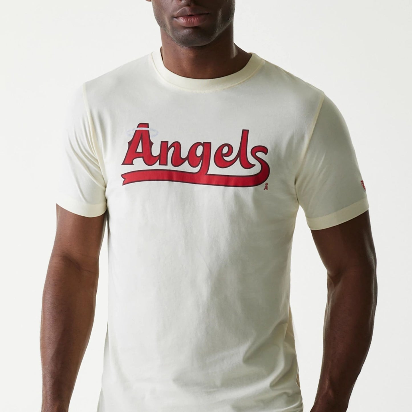 The Male model is wearing LA Angels MLB City Connect Cream T-Shirt 3