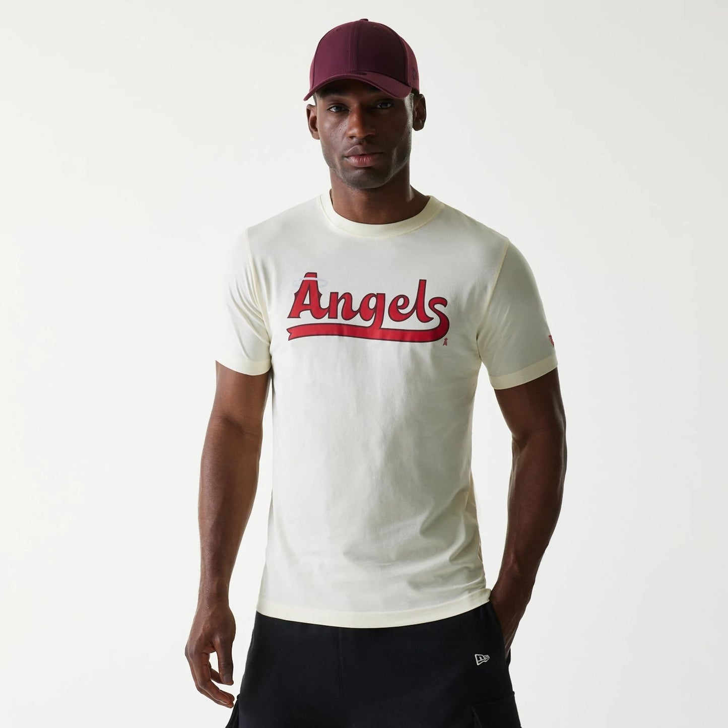 The Male model is wearing LA Angels MLB City Connect Cream T-Shirt 1