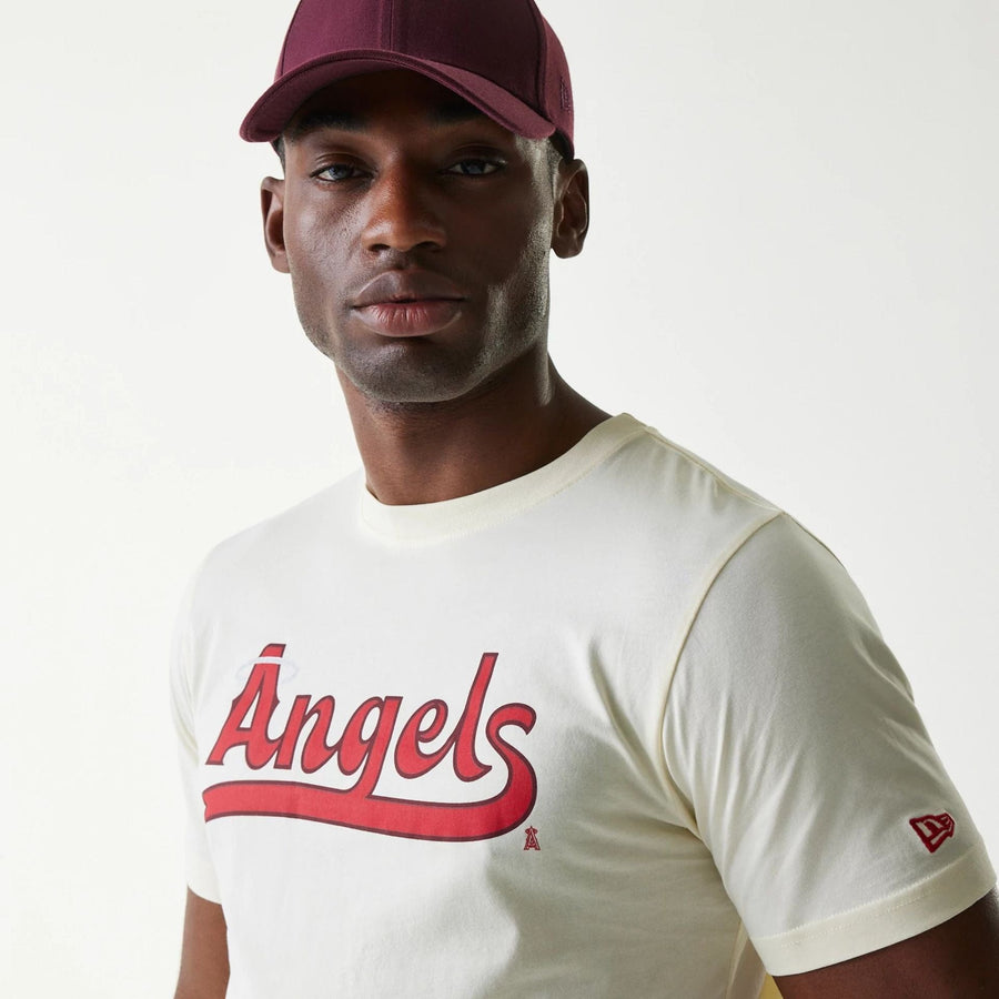 The Male model is wearing LA Angels MLB City Connect Cream T-Shirt 4