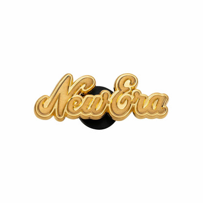 This is a New Era Script Logo Gold Pin Badge 1