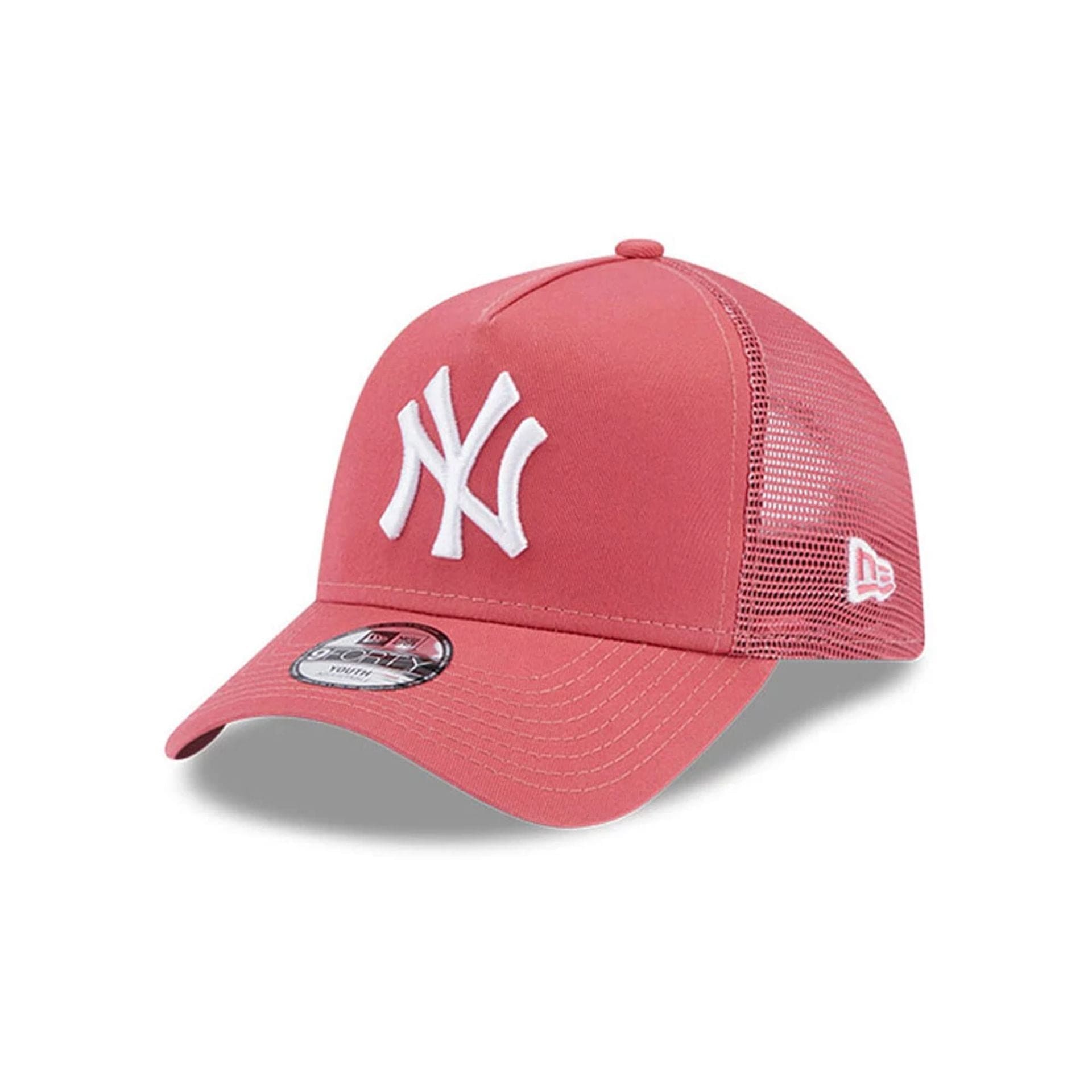 This is a Youth MLB League Essential New York Yankees Pink 9FORTY Trucker Cap 1