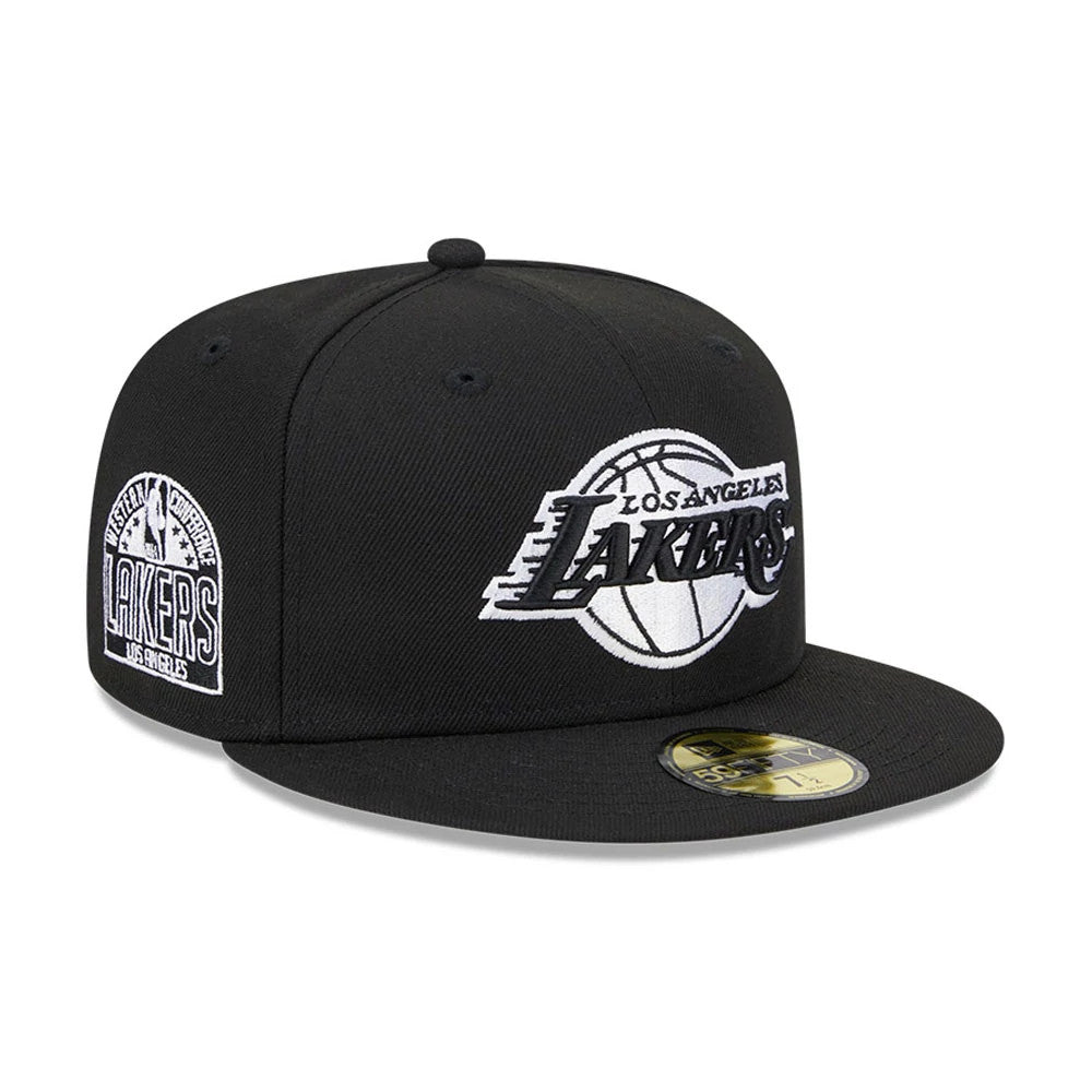 Pictured is this NBA Evergreen LA Lakers 59FIFTY Fitted cap in black. 1
