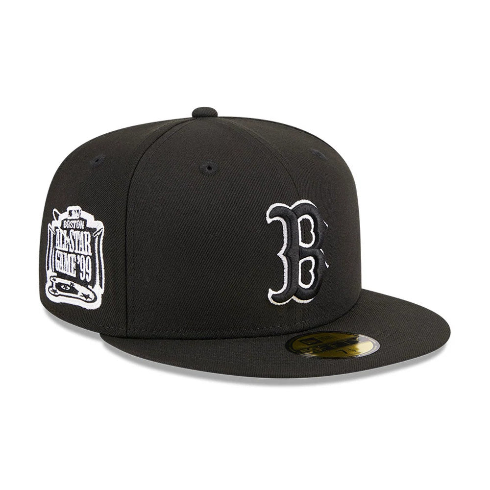 Pictured is this MLB Evergreen Boston Red Sox 59FIFTY Fitted cap in black. 1