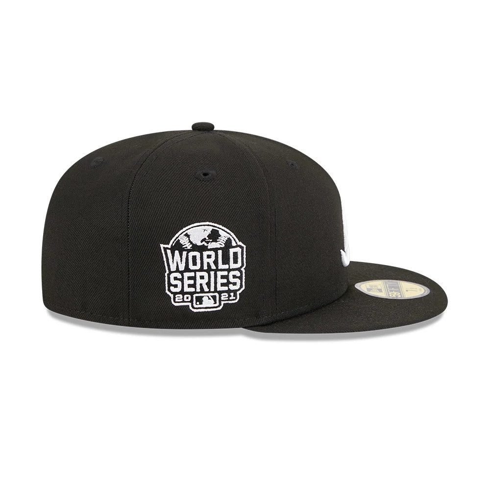 Pictured is this MLB Evergreen Atlanta Braves 59FIFTY Fitted cap in black. 5