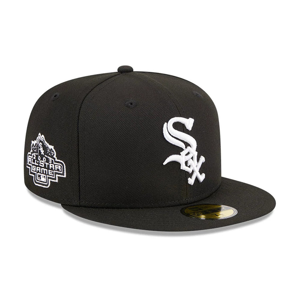 Pictured is this MLB Evergreen Chicago White Sox 59FIFTY Fitted cap in black. 1