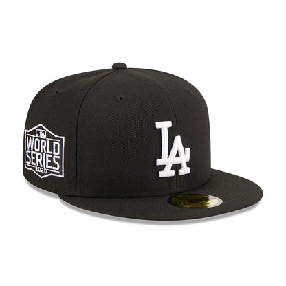 Pictured is this MLB Evergreen LA Dodgers 59FIFTY Fitted cap in black. 1