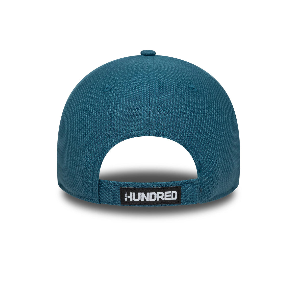 Oval Invincibles The Hundred 2025 Blue New Era 9FORTY Adjustable Cap, rear view showing the black and white The Hundred logo on a fabric strap with a buckle, centred beneath the structured blue crown.