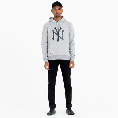 The Male model is wearing New York Yankees MLB Regular Grey Pullover Hoodie 3