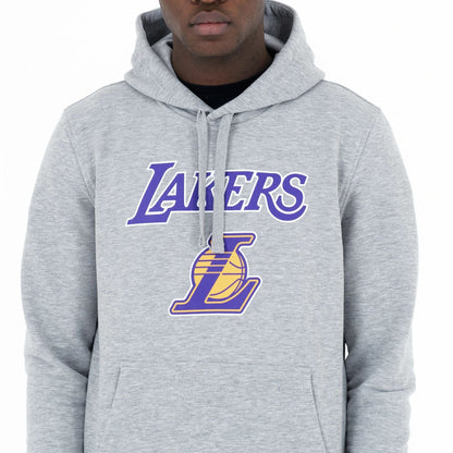 The Male model is wearing LA Lakers NBA Regular Grey Pullover Hoodie 3
