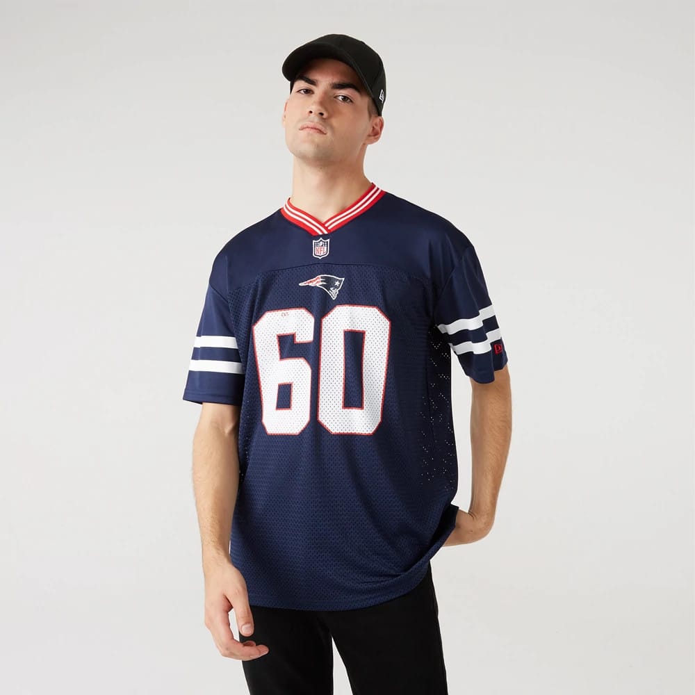 The Male model is wearing New England Patriots NFL Dark Blue Mesh T-Shirt 1