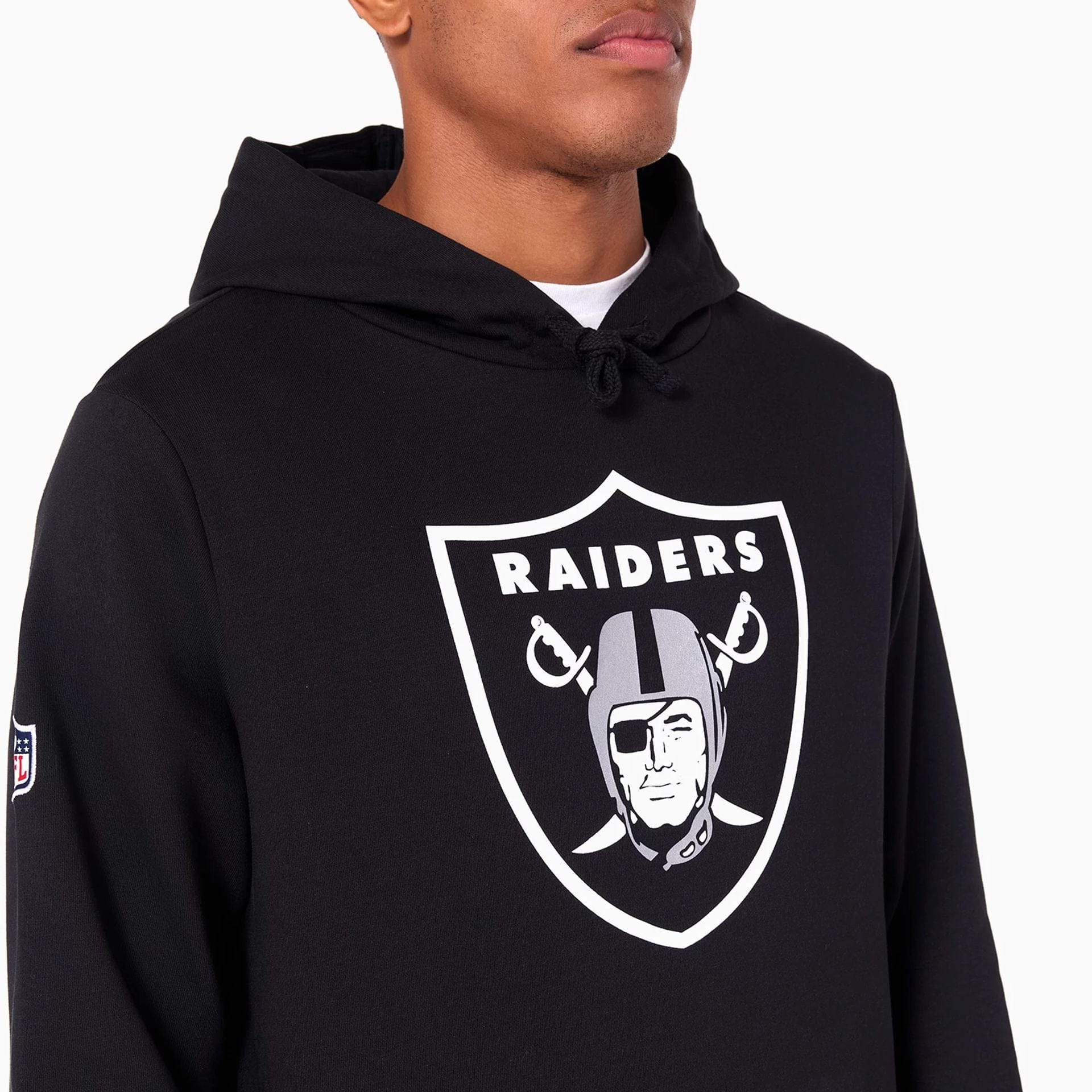 The Male model is wearing Las Vegas Raiders NFL Black Pullover Hoodie 5
