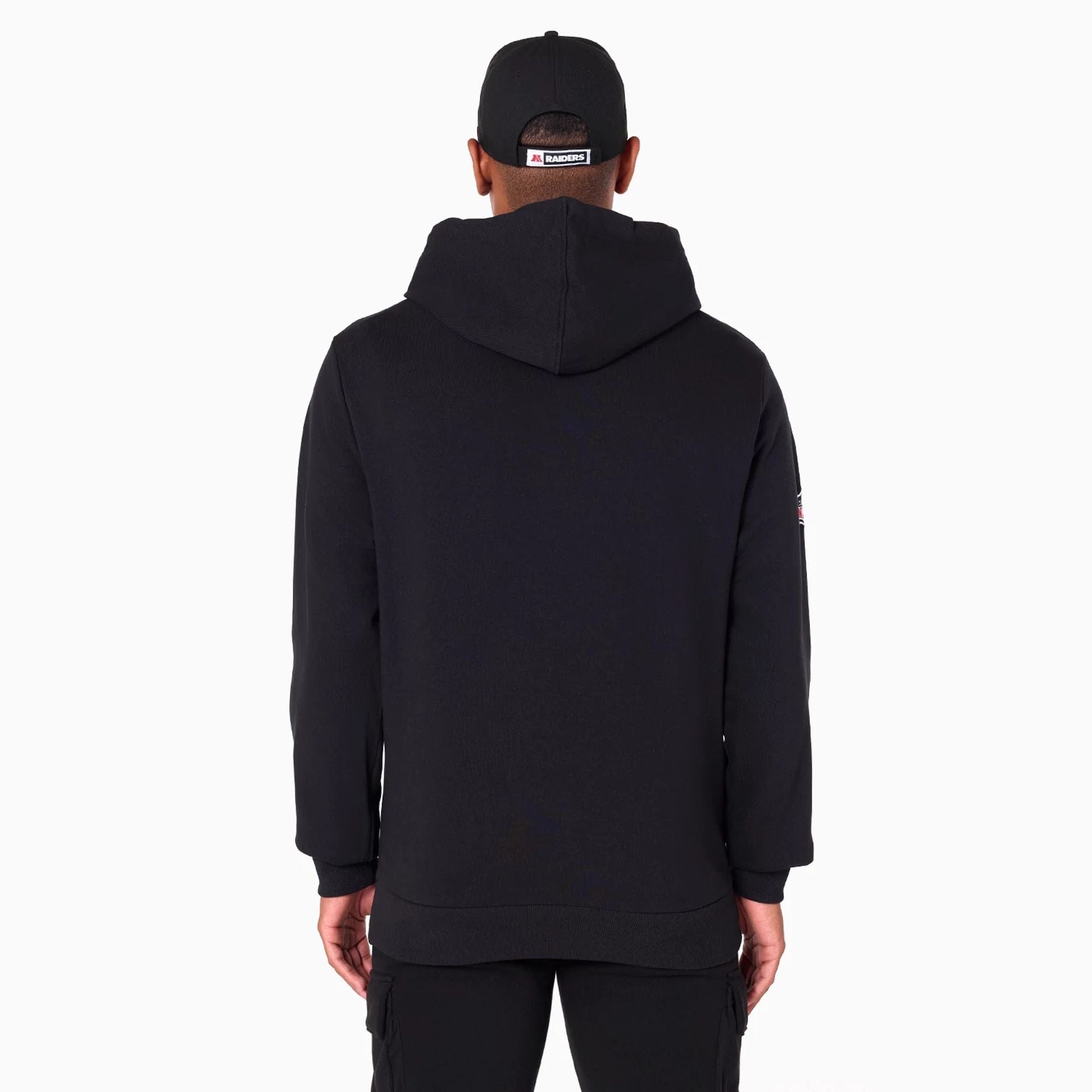 The Male model is wearing Las Vegas Raiders NFL Black Pullover Hoodie 2