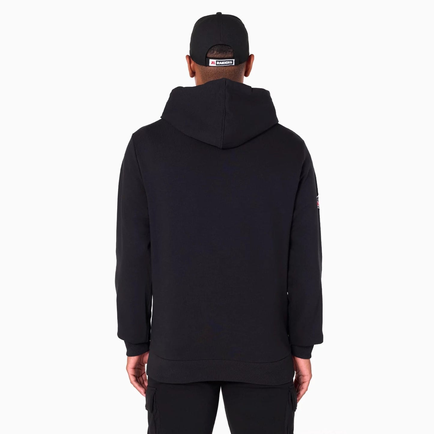 The Male model is wearing Las Vegas Raiders NFL Black Pullover Hoodie 2