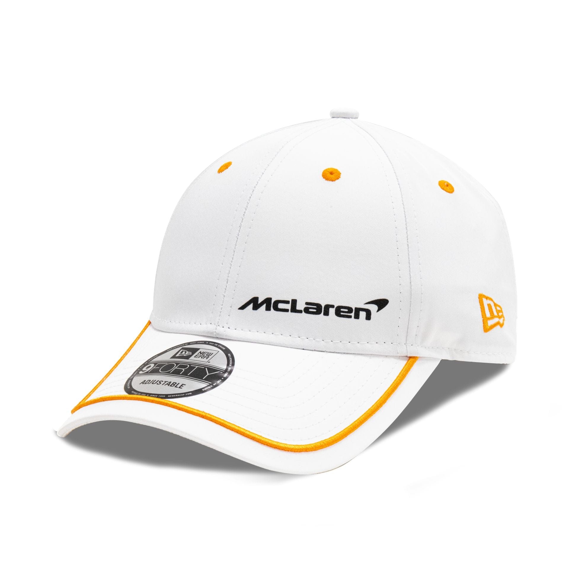 This is a McLaren Automotive Contrast Piping White 9FORTY Adjustable Cap 1