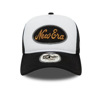 This is a New Era Youth Black Oval Trucker Cap 3
