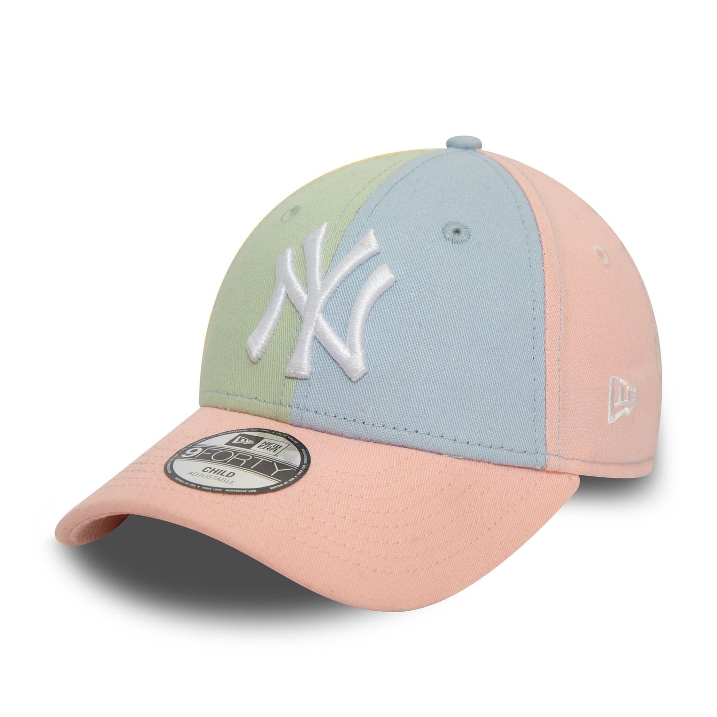 This is a New York Yankees Child MLB Block Pink 9FORTY Adjustable Cap 1