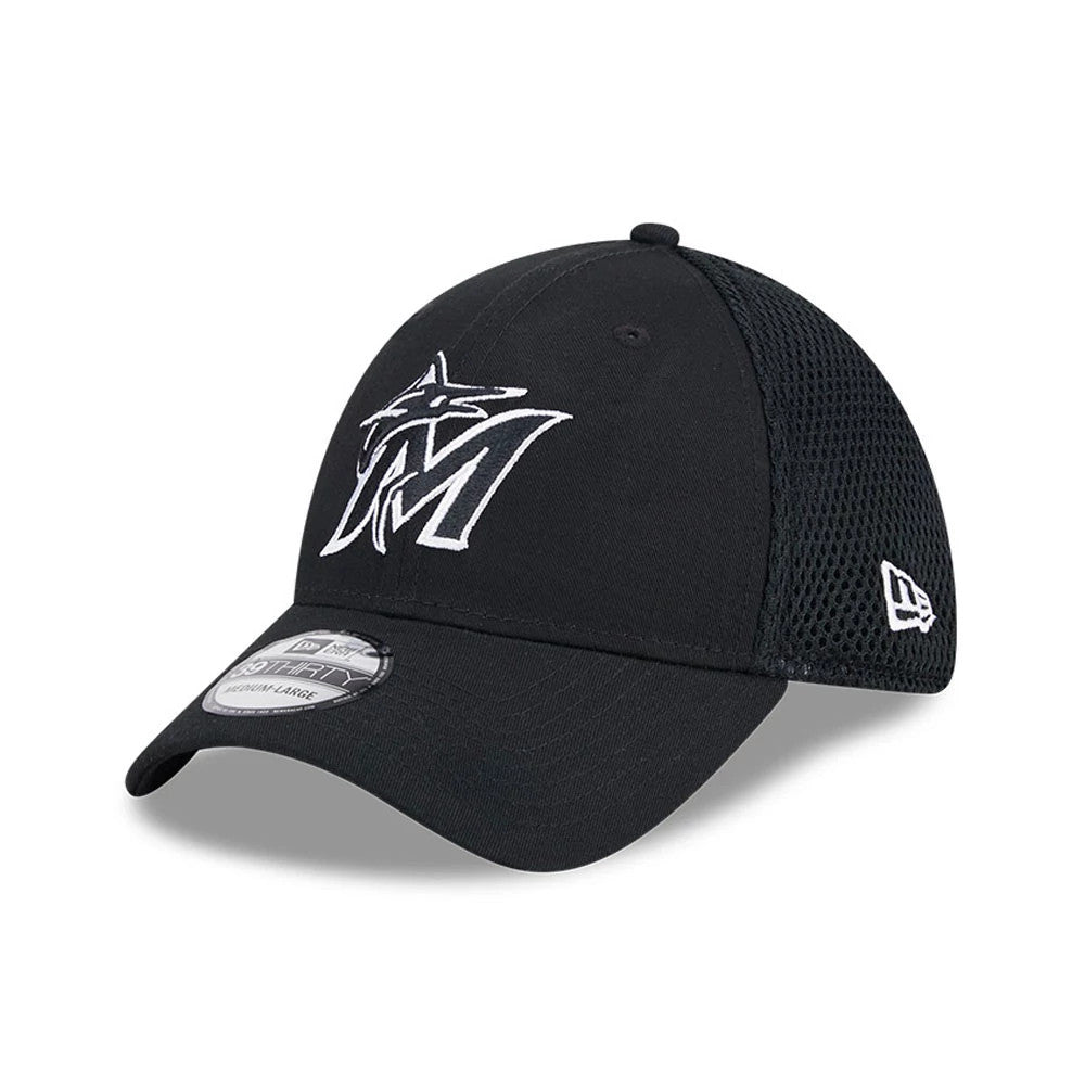 MLB Evergreen Neo Miami Marlins Black 39THIRTY Stretch Fit Cap