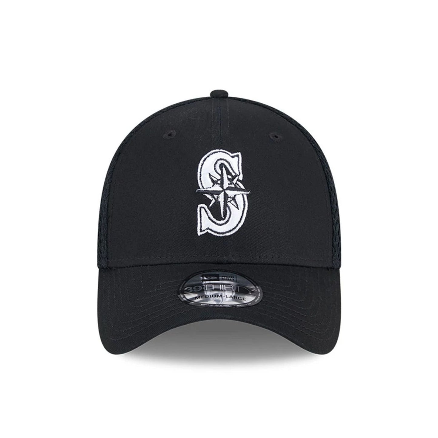 Pictured is this MLB Evergreen Neo Seattle Mariners 39THIRTY Stretch Fit cap in black. 3