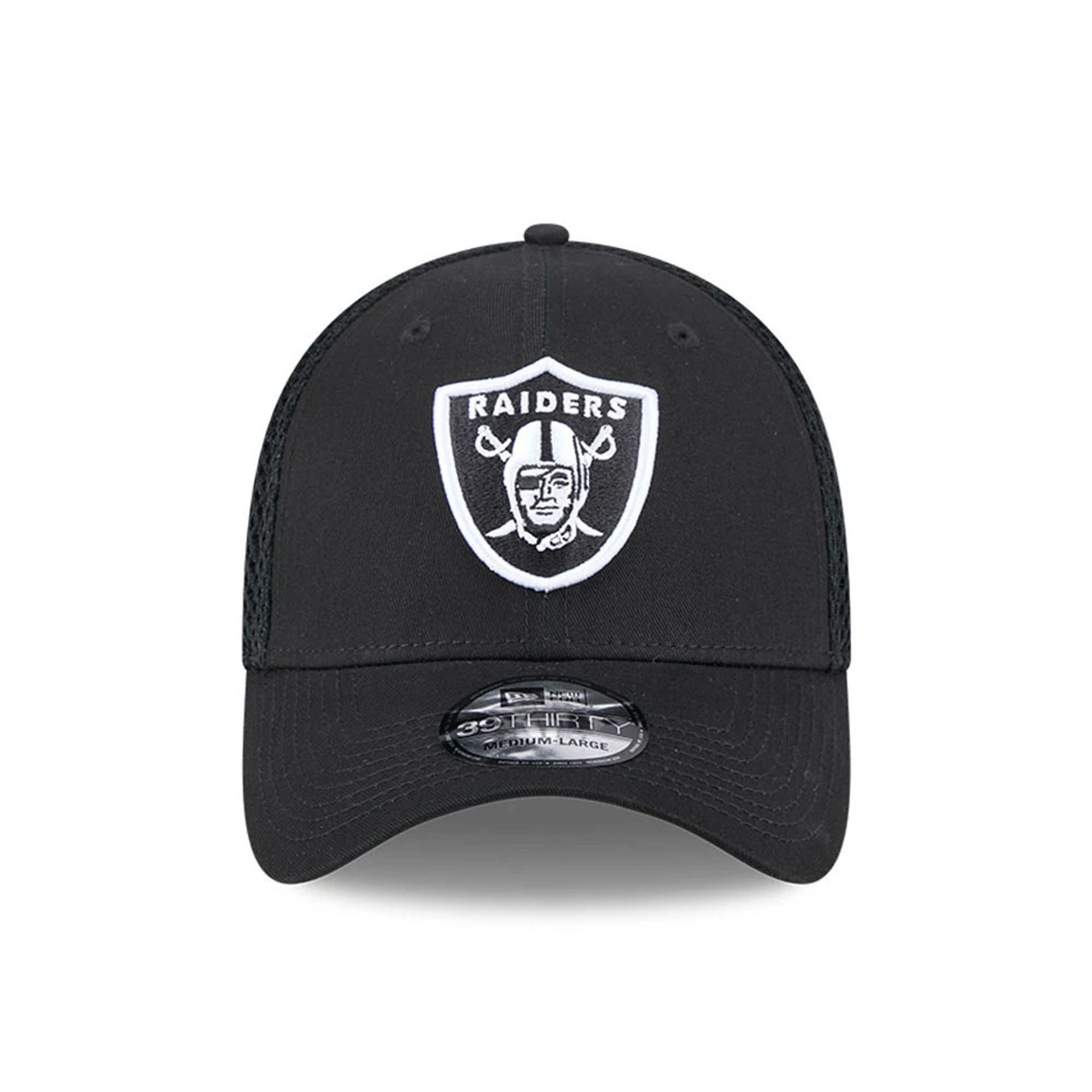 Pictured is this NFL Evergreen Neo Las Vegas Raiders 39THIRTY Stretch Fit cap in black. 3