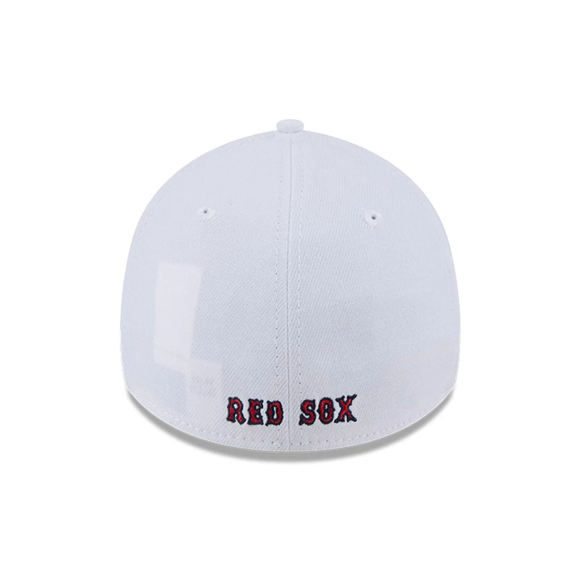 Pictured is this MLB Evergreen Boston Red Sox 39THIRTY Stretch Fit cap in white. 4