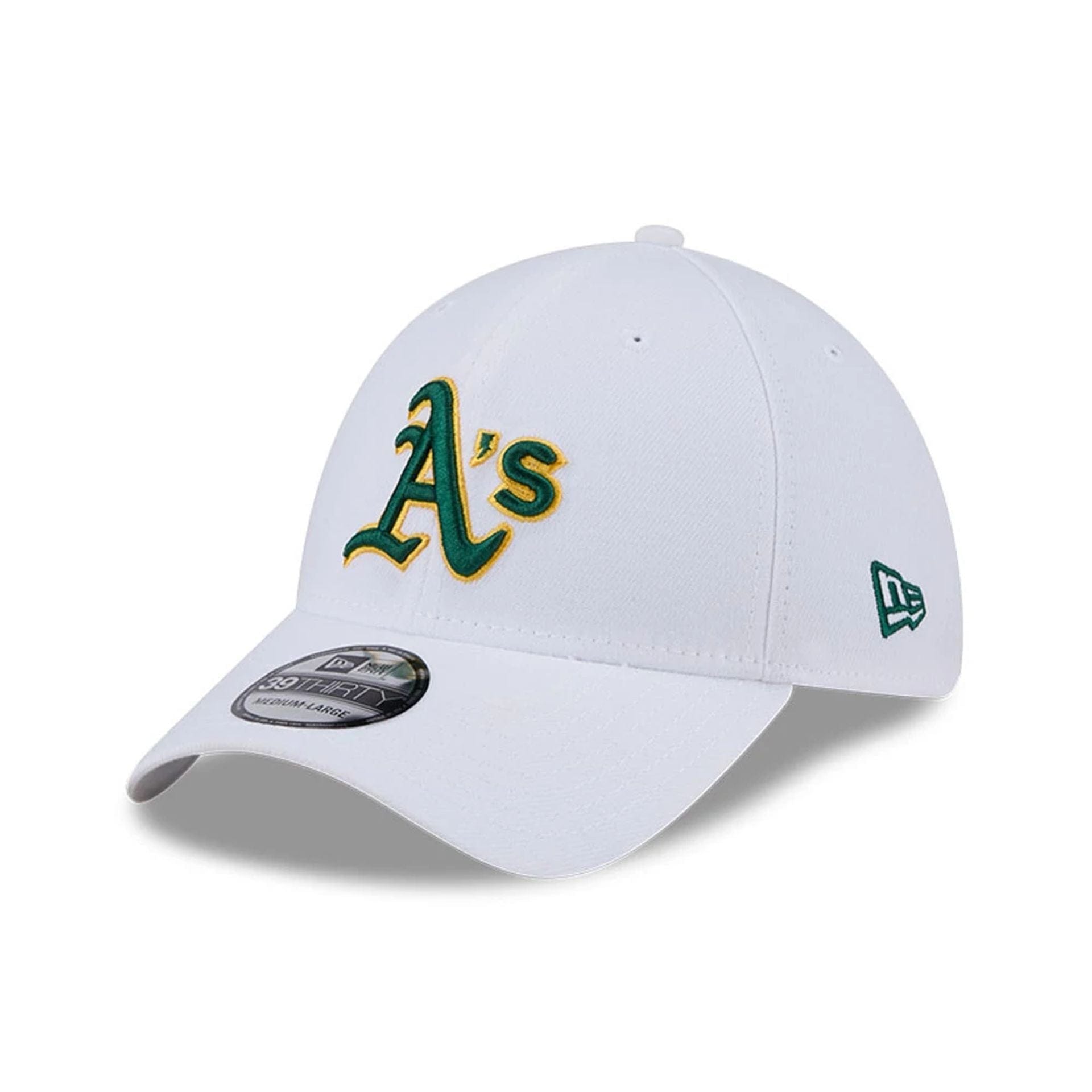 Pictured is this MLB Evergreen Athletics 39THIRTY Stretch Fit cap in white. 1