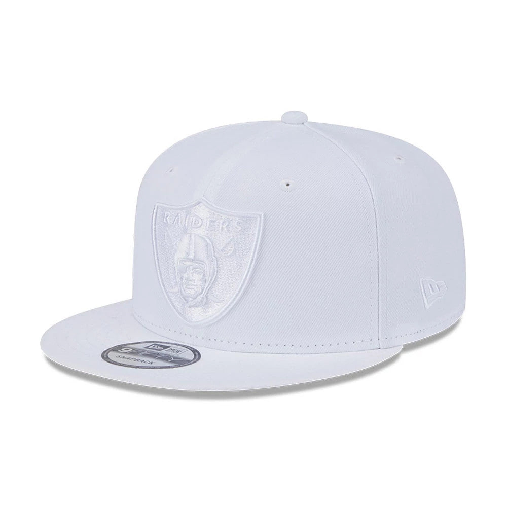 Pictured is this NFL Evergreen Las Vegas Raiders 9FIFTY Snapback cap in white. 1