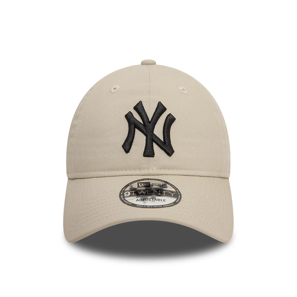 New York Yankees League Essential Core Stone New Era 9TWENTY Adjustable Cap, front view showing the black raised embroidered NY logo on the front panel and the silver 9TWENTY size sticker on the curved visor.
