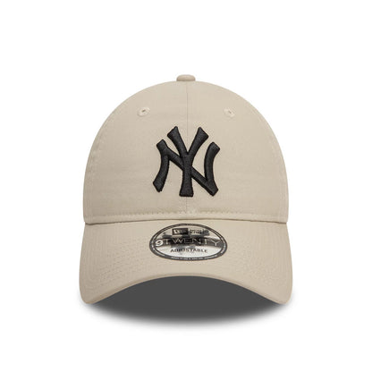 New York Yankees League Essential Core Stone New Era 9TWENTY Adjustable Cap, front view showing the black raised embroidered NY logo on the front panel and the silver 9TWENTY size sticker on the curved visor.