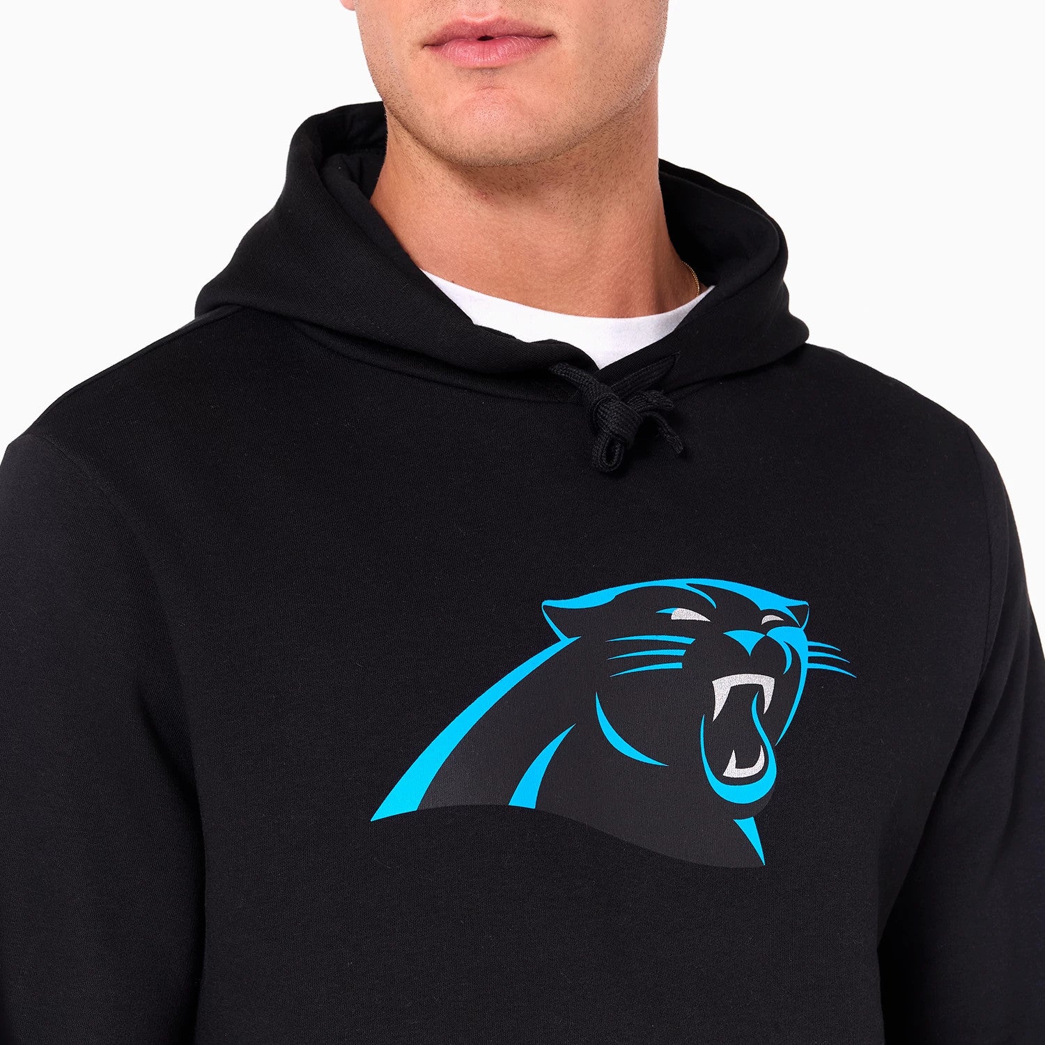 The Male model is wearing Carolina Panthers NFL Black Pullover Hoodie 3