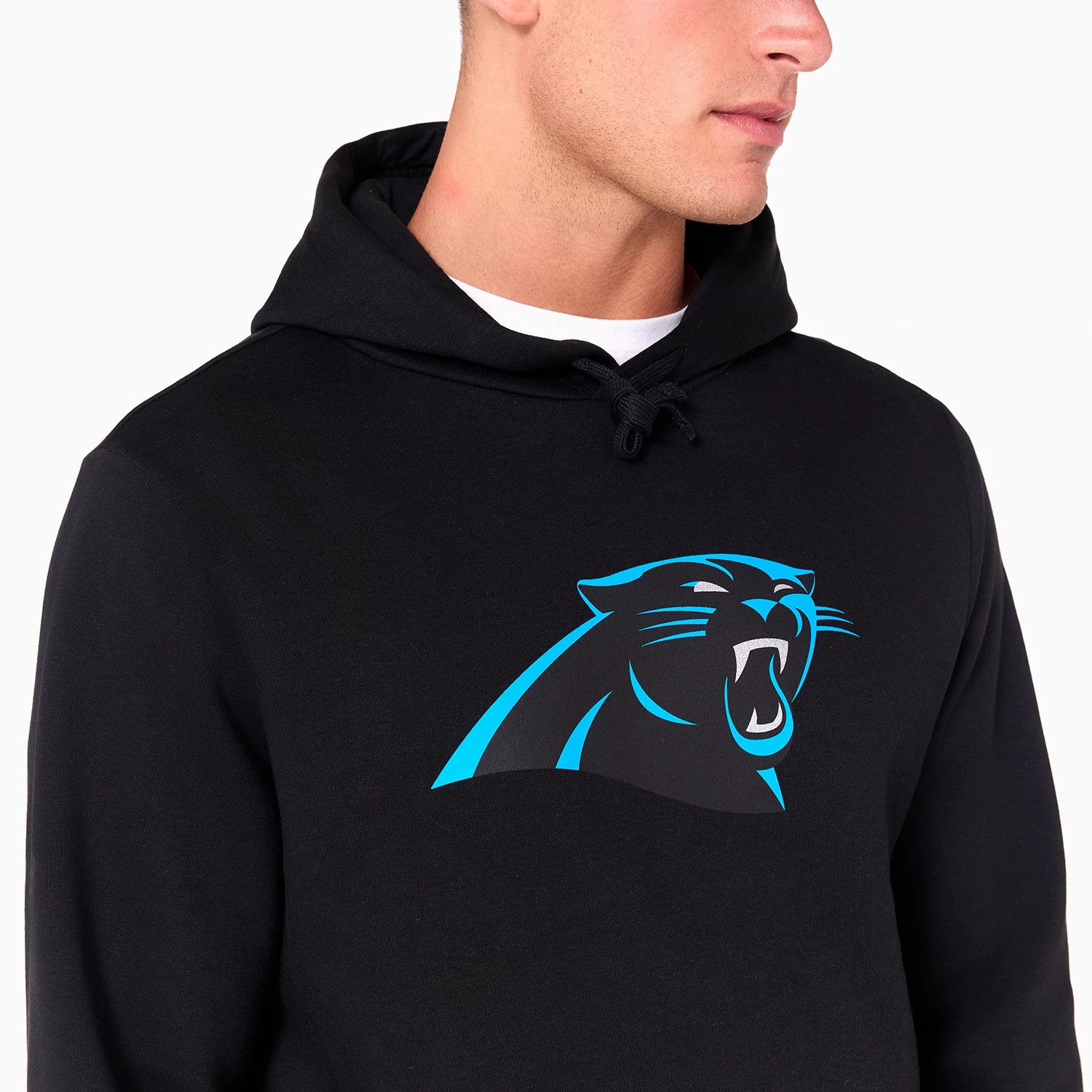 The Male model is wearing Carolina Panthers NFL Black Pullover Hoodie 4