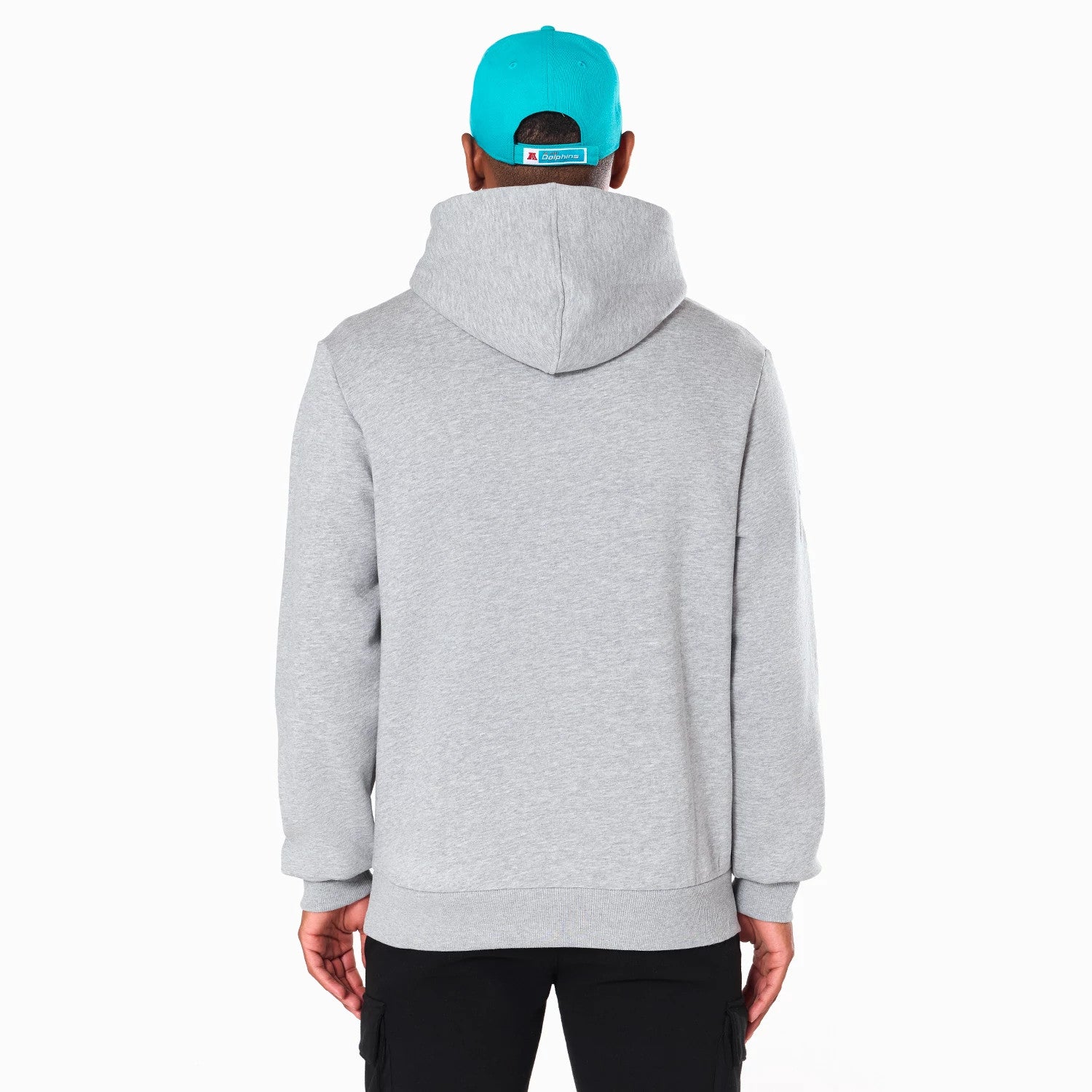 The Male model is wearing Miami Dolphins NFL Grey Pullover Hoodie 7