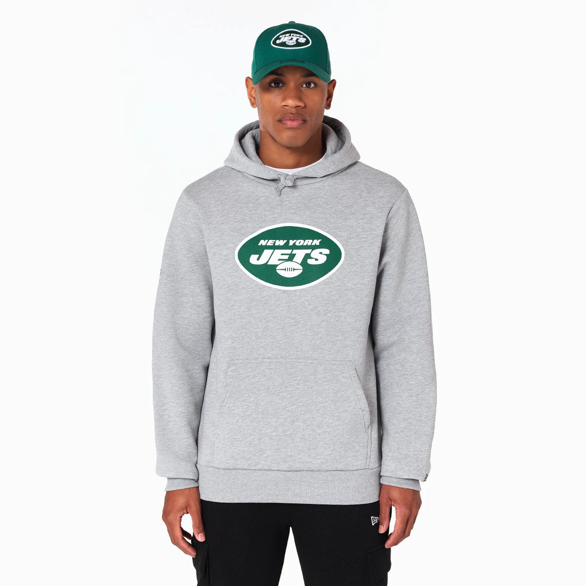 The Male model is wearing New York Jets NFL Grey Pullover Hoodie 1