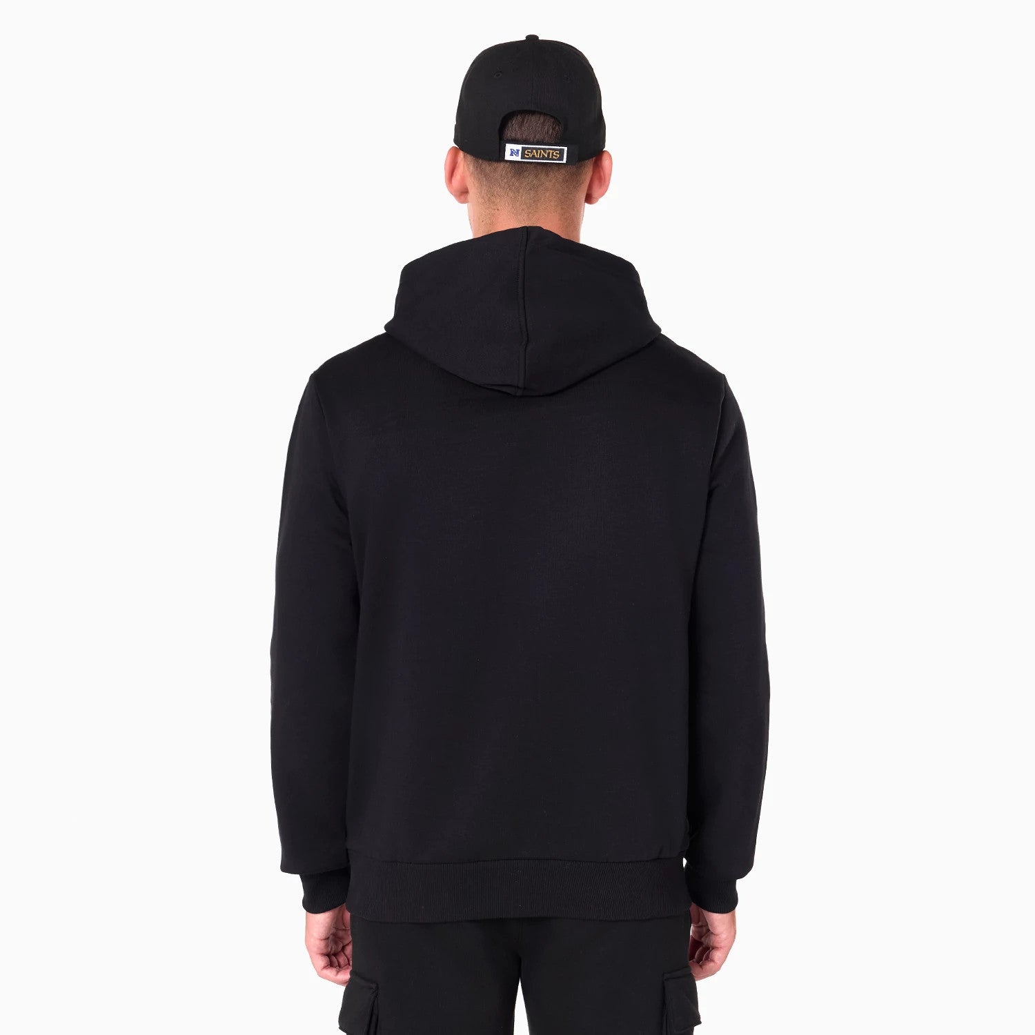 The Male model is wearing New Orleans Saints NFL Black Pullover Hoodie 2