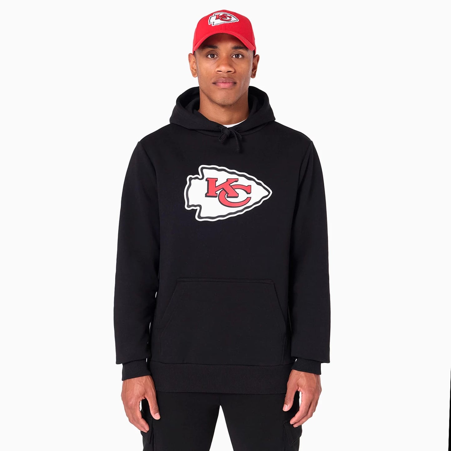 The Male model is wearing Kansas City Chiefs NFL Black Pullover Hoodie 1