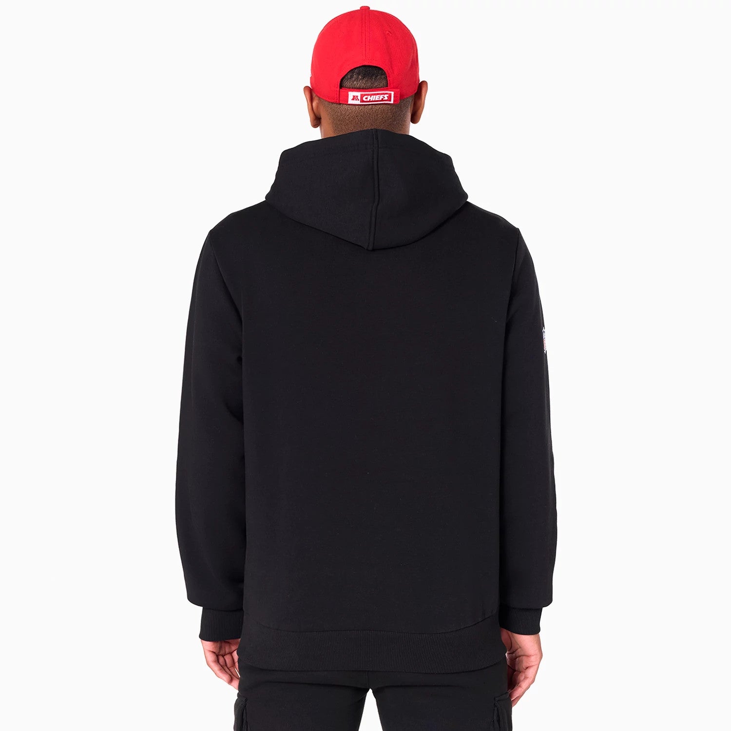 The Male model is wearing Kansas City Chiefs NFL Black Pullover Hoodie 2