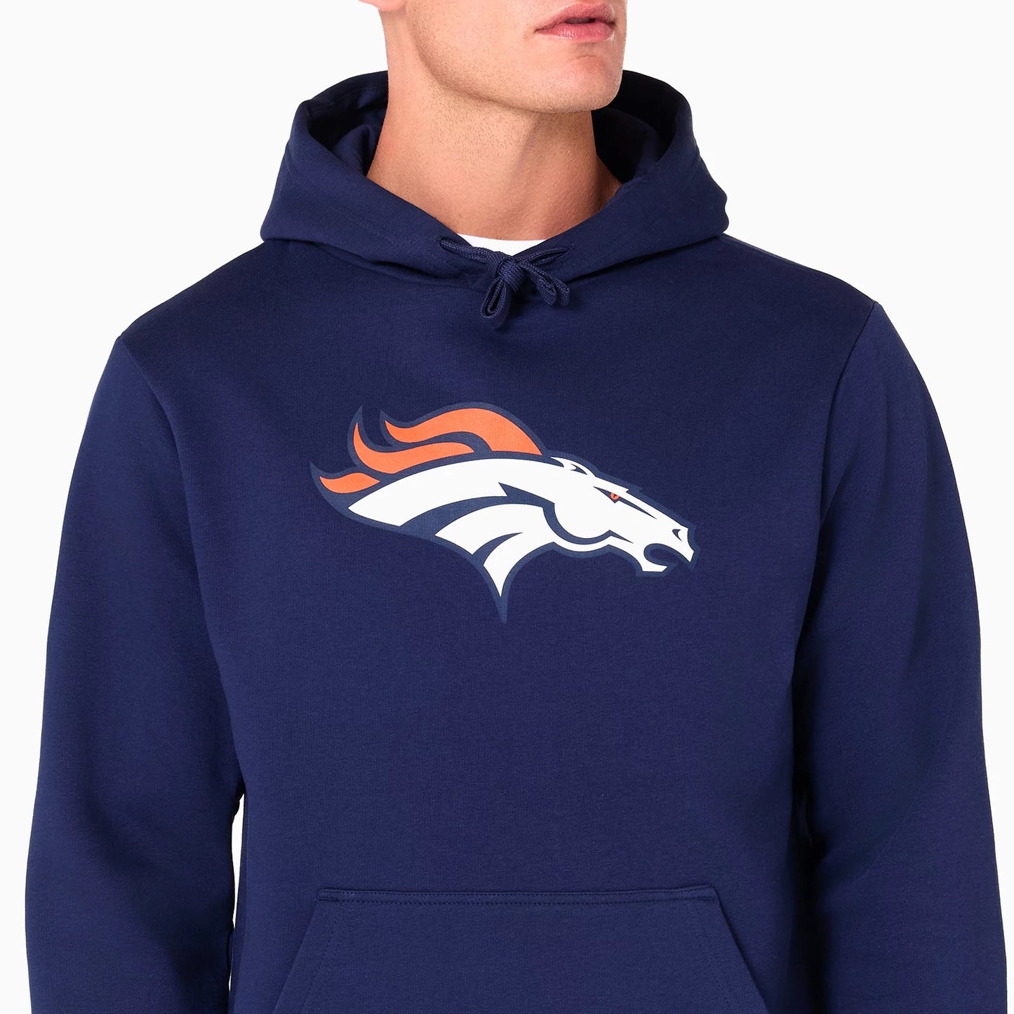 The Male model is wearing Denver Broncos NFL Navy Pullover Hoodie 3