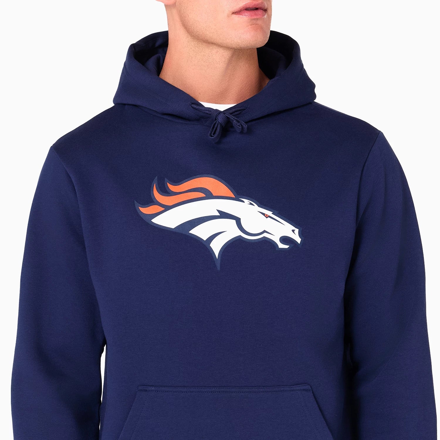 The Male model is wearing Denver Broncos NFL Navy Pullover Hoodie 3