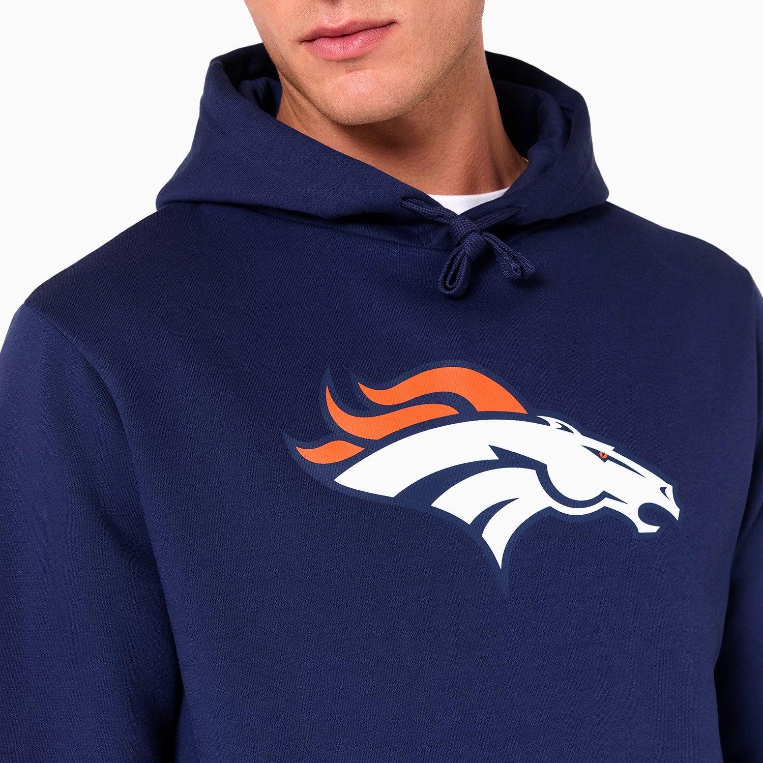 The Male model is wearing Denver Broncos NFL Navy Pullover Hoodie 4