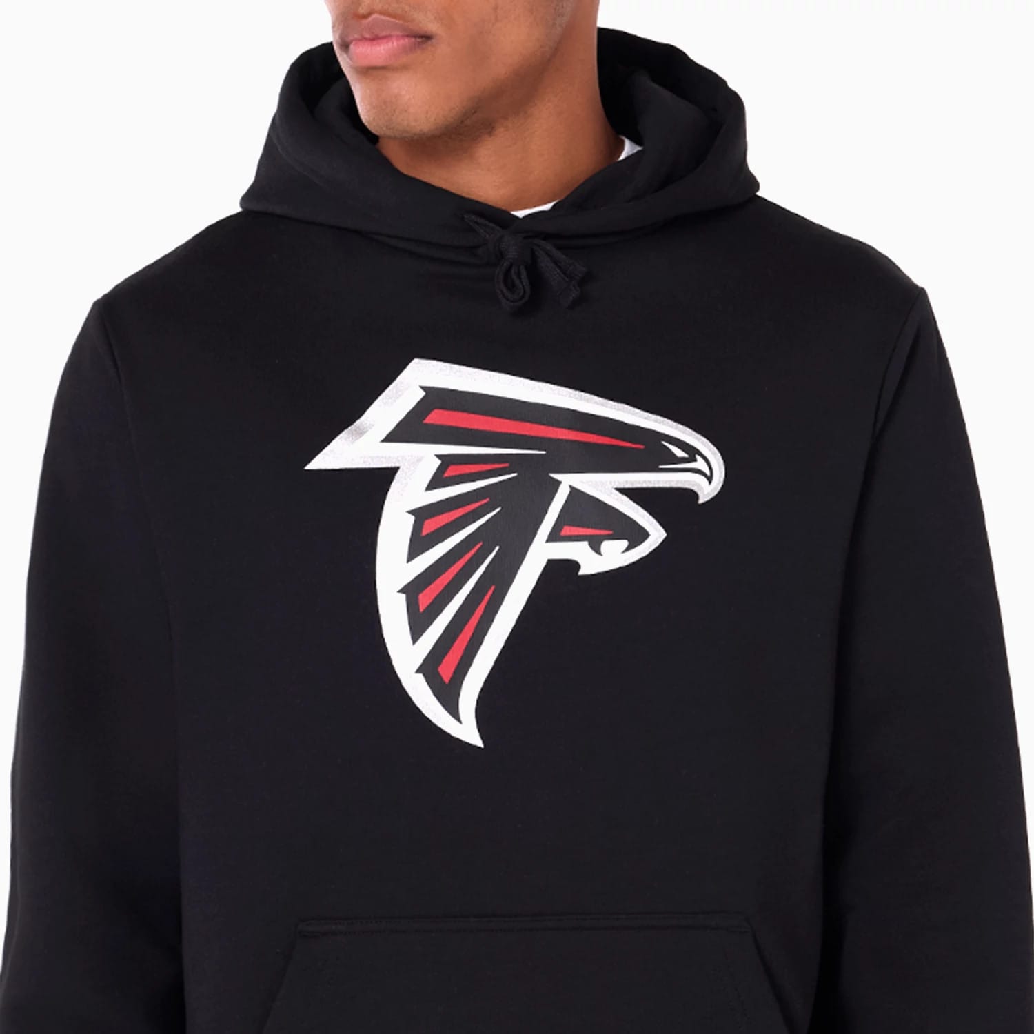 The Male model is wearing Atlanta Falcons NFL Black Pullover Hoodie 3