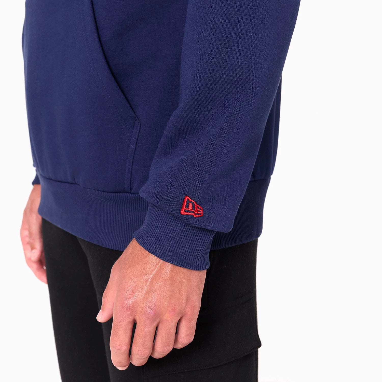 The Male model is wearing Houston Texans NFL Navy Pullover Hoodie 5