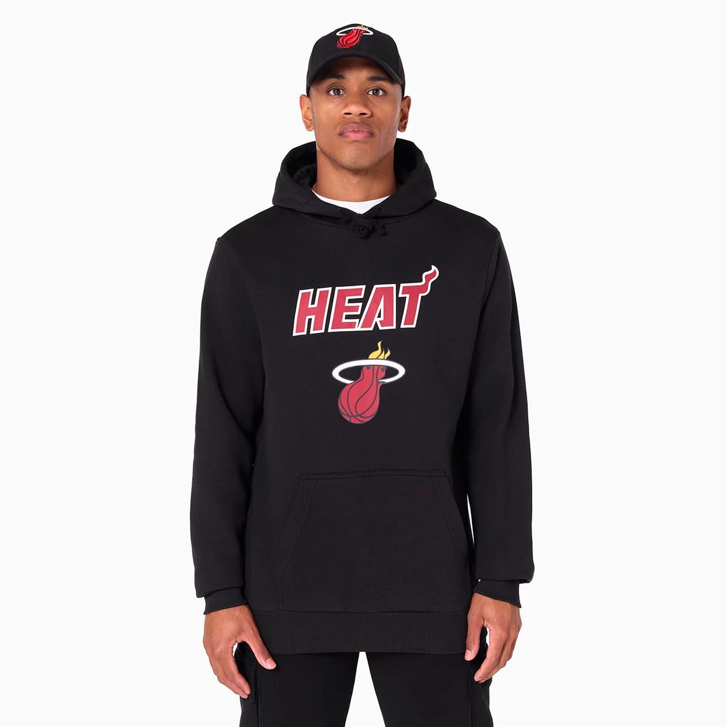The Male model is wearing Miami Heat NBA Black Pullover Hoodie 1
