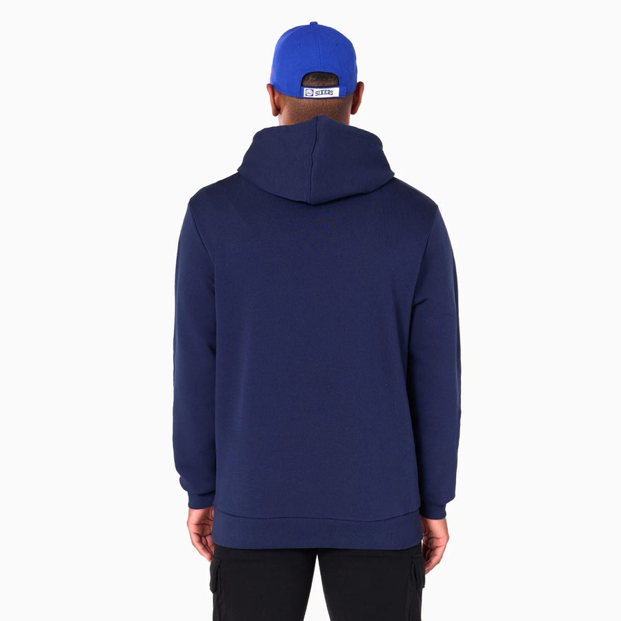 The Male model is wearing Philadelphia 76ers NBA Navy Pullover Hoodie 7