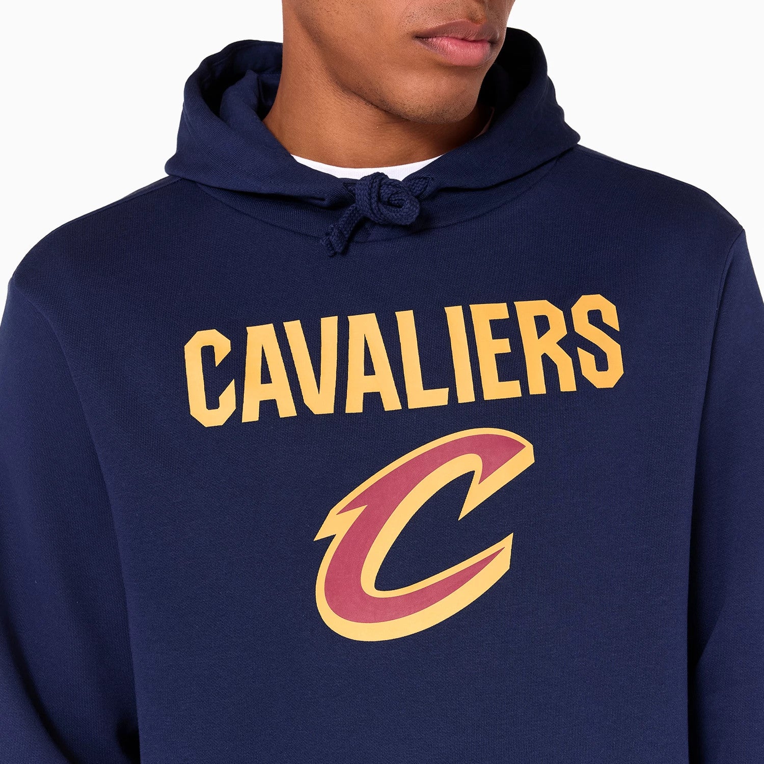 The Male model is wearing Cleveland Cavaliers NBA Navy Pullover Hoodie 3