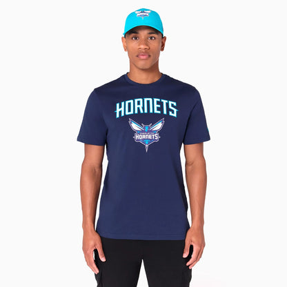 The Male model is wearing Charlotte Hornets NBA Navy T-Shirt 1