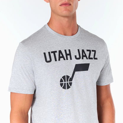 The Male model is wearing Utah Jazz NBA Grey T-Shirt 2