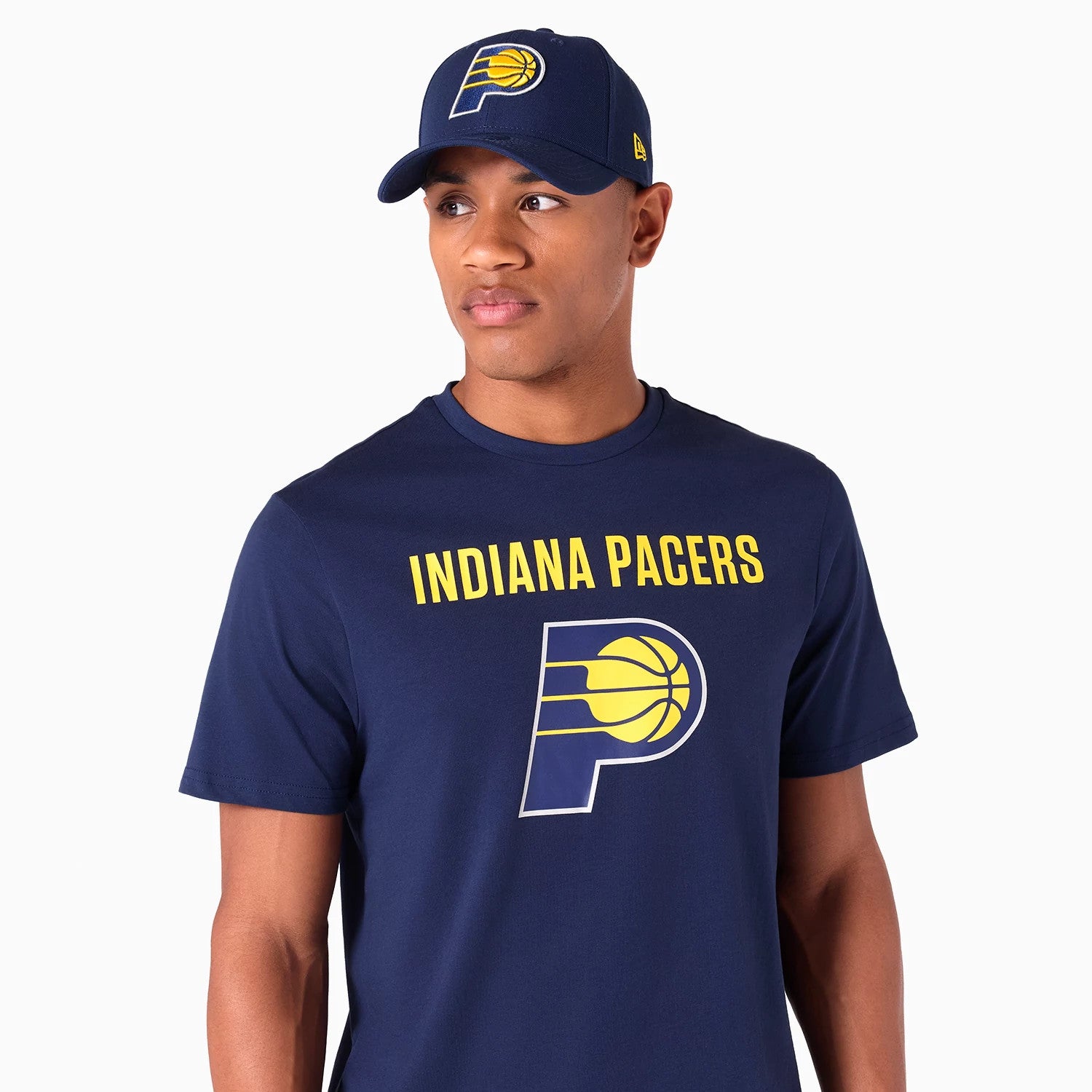 The Male model is wearing Indiana Pacers Graphic NBA Navy T-Shirt 3