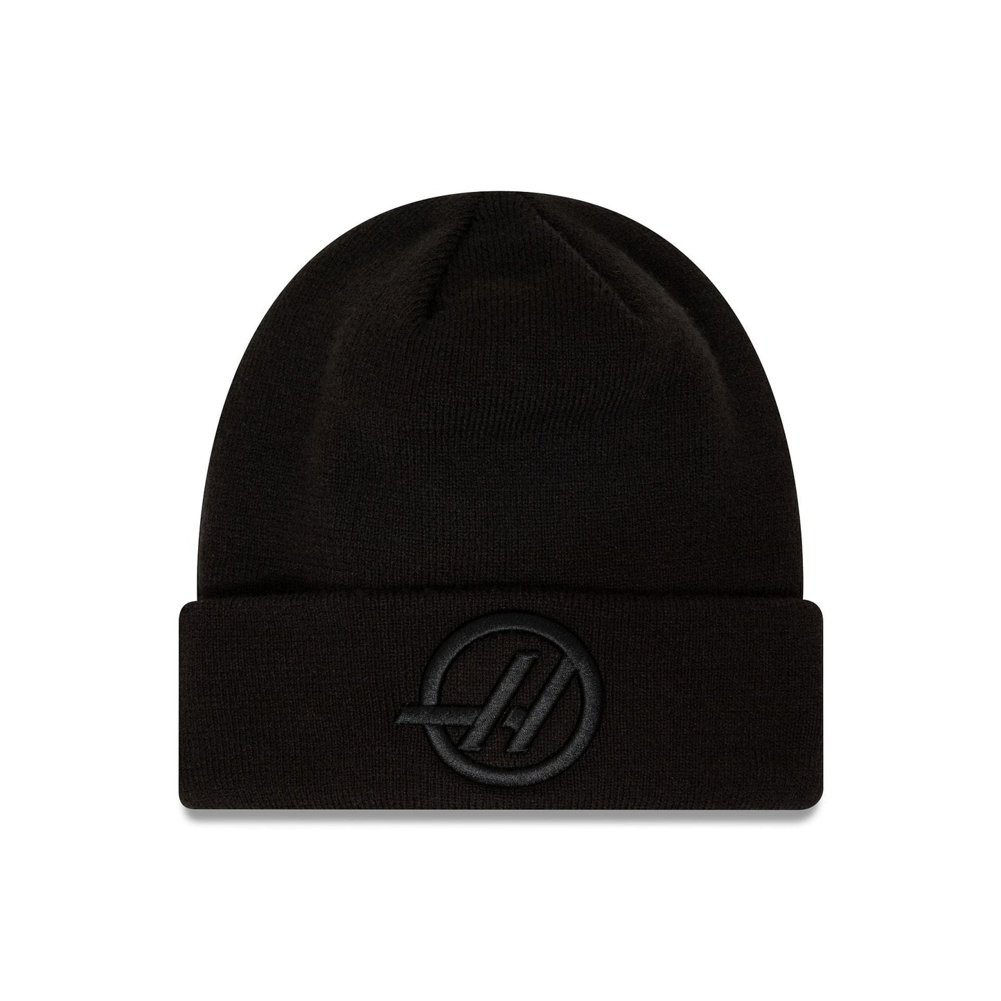 This is a Haas Formula 1 Essential Black Cuff Knit Beanie Hat 1
